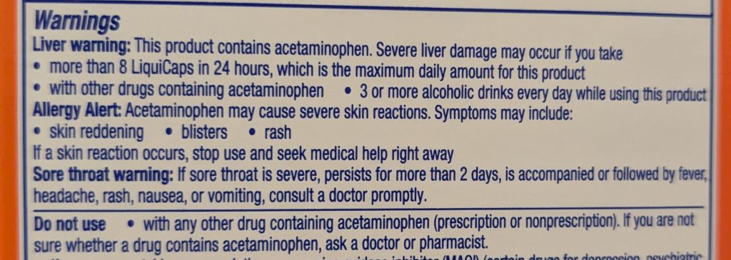 drug warning - acetaminophen can cause liver damage and severe skin reactions